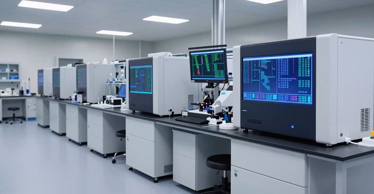 Genetics research laboratory with sequencing equipment